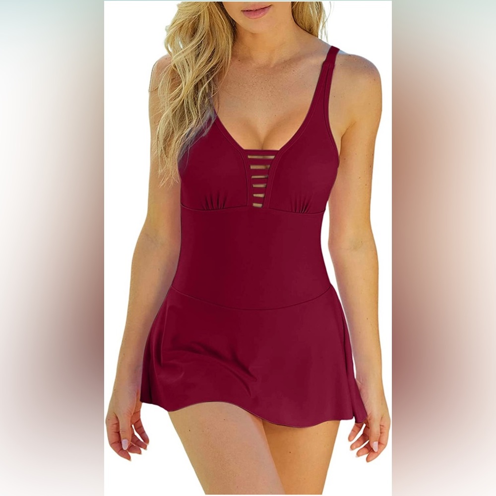 Aleumdr NWOT Womens One Piece Swimdress Bathing Suit Mutiway Tummy Control